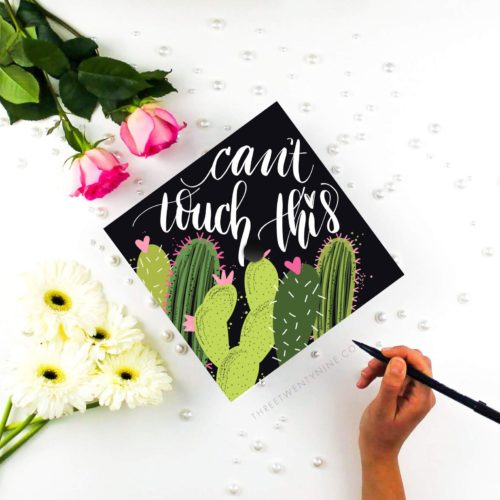 Graduation cap with cactuses and the  words "can't touch this"