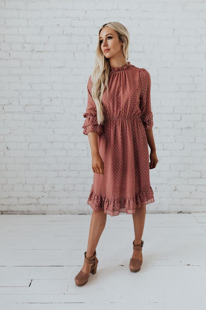 Best modest clothing websites -- "All About Me" Midi dress in Blush from Henly