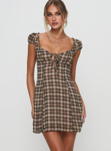 PP Checked tie front mini dress